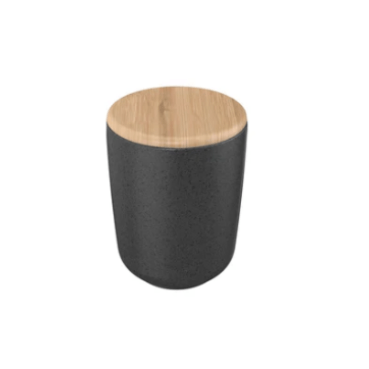 Porta Algodao Com Tampa Em Bambu Osaka Branco Marmorizado - Ou Porta Algodao Com Tampa Em Bambu Osaka Branco Marmorizado - Ou